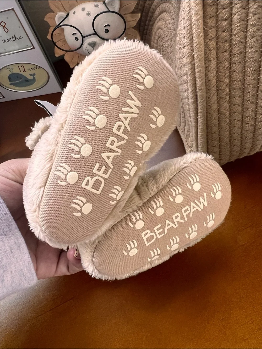 Soft Beige Plush Baby Booties - Bearpaw